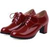 imageSHEMEE Patent Leather Oxfords for Women Chunky Block Heels Brogues Round Toe Lace Up Pumps Work Office Dress ShoesBurgundy