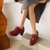 imageSHEMEE Patent Leather Oxfords for Women Chunky Block Heels Brogues Round Toe Lace Up Pumps Work Office Dress ShoesBurgundy