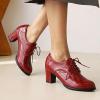 imageSHEMEE Patent Leather Oxfords for Women Chunky Block Heels Brogues Round Toe Lace Up Pumps Work Office Dress ShoesBurgundy