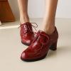 imageSHEMEE Patent Leather Oxfords for Women Chunky Block Heels Brogues Round Toe Lace Up Pumps Work Office Dress ShoesBurgundy