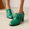 imageSHEMEE Patent Leather Oxfords for Women Chunky Block Heels Brogues Round Toe Lace Up Pumps Work Office Dress ShoesGreen