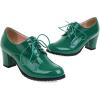 imageSHEMEE Patent Leather Oxfords for Women Chunky Block Heels Brogues Round Toe Lace Up Pumps Work Office Dress ShoesGreen