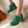 imageSHEMEE Patent Leather Oxfords for Women Chunky Block Heels Brogues Round Toe Lace Up Pumps Work Office Dress ShoesGreen
