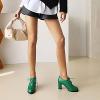 imageSHEMEE Patent Leather Oxfords for Women Chunky Block Heels Brogues Round Toe Lace Up Pumps Work Office Dress ShoesGreen