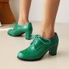 imageSHEMEE Patent Leather Oxfords for Women Chunky Block Heels Brogues Round Toe Lace Up Pumps Work Office Dress ShoesGreen