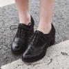 imageSHEMEE Womens Block Heel Lace Up Pumps Stacked Chunky High Heels Wingtip Oxfords Round Toe Vintage Brogues Dress ShoesBlack