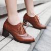 imageSHEMEE Womens Block Heel Lace Up Pumps Stacked Chunky High Heels Wingtip Oxfords Round Toe Vintage Brogues Dress ShoesBrown