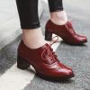 imageSHEMEE Womens Block Heel Lace Up Pumps Stacked Chunky High Heels Wingtip Oxfords Round Toe Vintage Brogues Dress ShoesBurgundy