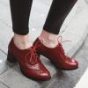 imageSHEMEE Womens Block Heel Lace Up Pumps Stacked Chunky High Heels Wingtip Oxfords Round Toe Vintage Brogues Dress ShoesBurgundy
