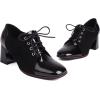 imageSHEMEE Womens Chunky Block Heels Oxfords Pumps Two Tone Retro Brogues Square Toe Patchwork Lace Up Saddles ShoesBlack