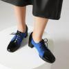 imageSHEMEE Womens Chunky Block Heels Oxfords Pumps Two Tone Retro Brogues Square Toe Patchwork Lace Up Saddles ShoesBlue