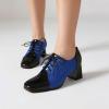 imageSHEMEE Womens Chunky Block Heels Oxfords Pumps Two Tone Retro Brogues Square Toe Patchwork Lace Up Saddles ShoesBlue