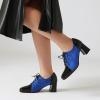 imageSHEMEE Womens Chunky Block Heels Oxfords Pumps Two Tone Retro Brogues Square Toe Patchwork Lace Up Saddles ShoesBlue