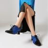 imageSHEMEE Womens Chunky Block Heels Oxfords Pumps Two Tone Retro Brogues Square Toe Patchwork Lace Up Saddles ShoesBlue