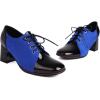 imageSHEMEE Womens Chunky Block Heels Oxfords Pumps Two Tone Retro Brogues Square Toe Patchwork Lace Up Saddles ShoesBlue
