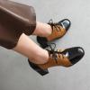 imageSHEMEE Womens Chunky Block Heels Oxfords Pumps Two Tone Retro Brogues Square Toe Patchwork Lace Up Saddles ShoesBrown
