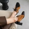 imageSHEMEE Womens Chunky Block Heels Oxfords Pumps Two Tone Retro Brogues Square Toe Patchwork Lace Up Saddles ShoesBrown