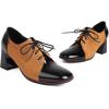 imageSHEMEE Womens Chunky Block Heels Oxfords Pumps Two Tone Retro Brogues Square Toe Patchwork Lace Up Saddles ShoesBrown
