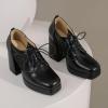 imageSHEMEE Womens Chunky High Heels Square Toe Oxfords Pumps Platform Lace Up Block Heeled Booties Office Dress ShoesBlack
