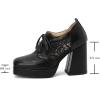 imageSHEMEE Womens Chunky High Heels Square Toe Oxfords Pumps Platform Lace Up Block Heeled Booties Office Dress ShoesBlack
