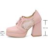 imageSHEMEE Womens Chunky High Heels Square Toe Oxfords Pumps Platform Lace Up Block Heeled Booties Office Dress ShoesPink