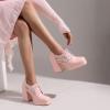 imageSHEMEE Womens Chunky High Heels Square Toe Oxfords Pumps Platform Lace Up Block Heeled Booties Office Dress ShoesPink