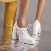 imageSHEMEE Womens Chunky High Heels Square Toe Oxfords Pumps Platform Lace Up Block Heeled Booties Office Dress ShoesWhite