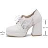 imageSHEMEE Womens Chunky High Heels Square Toe Oxfords Pumps Platform Lace Up Block Heeled Booties Office Dress ShoesWhite