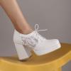 imageSHEMEE Womens Chunky High Heels Square Toe Oxfords Pumps Platform Lace Up Block Heeled Booties Office Dress ShoesWhite