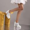 imageSHEMEE Womens Chunky High Heels Square Toe Oxfords Pumps Platform Lace Up Block Heeled Booties Office Dress ShoesWhite