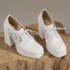 imageSHEMEE Womens Chunky High Heels Square Toe Oxfords Pumps Platform Lace Up Block Heeled Booties Office Dress ShoesWhite