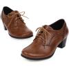 imageSHEMEE Womens Chunky Lace Up Vintage Oxfords Dress Pumps Round Toe Block Mid Heels Retro Brogues ShoesBrown