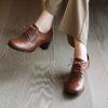 imageSHEMEE Womens Chunky Lace Up Vintage Oxfords Dress Pumps Round Toe Block Mid Heels Retro Brogues ShoesBrown