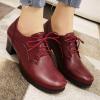 imageSHEMEE Womens Chunky Lace Up Vintage Oxfords Dress Pumps Round Toe Block Mid Heels Retro Brogues ShoesBurgundy