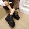 imageSHEMEE Womens Chunky Platform Patent Leather Oxfords Pumps Vintage Wingtip Lace Up Block High Heel Square Toe Gothic Brogue ShoesBlack
