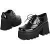 imageSHEMEE Womens Chunky Platform Patent Leather Oxfords Pumps Vintage Wingtip Lace Up Block High Heel Square Toe Gothic Brogue ShoesBlack