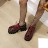 imageSHEMEE Womens Chunky Platform Patent Leather Oxfords Pumps Vintage Wingtip Lace Up Block High Heel Square Toe Gothic Brogue ShoesBurgundy