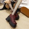 imageSHEMEE Womens Chunky Platform Patent Leather Oxfords Pumps Vintage Wingtip Lace Up Block High Heel Square Toe Gothic Brogue ShoesBurgundy