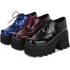imageSHEMEE Womens Chunky Platform Patent Leather Oxfords Pumps Vintage Wingtip Lace Up Block High Heel Square Toe Gothic Brogue ShoesNavy Blue