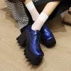 imageSHEMEE Womens Chunky Platform Patent Leather Oxfords Pumps Vintage Wingtip Lace Up Block High Heel Square Toe Gothic Brogue ShoesNavy Blue