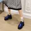imageSHEMEE Womens Chunky Platform Patent Leather Oxfords Pumps Vintage Wingtip Lace Up Block High Heel Square Toe Gothic Brogue ShoesNavy Blue