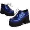 imageSHEMEE Womens Chunky Platform Patent Leather Oxfords Pumps Vintage Wingtip Lace Up Block High Heel Square Toe Gothic Brogue ShoesNavy Blue