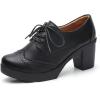 imageSHEMEE Womens Lace Up Chunky Heel Vintage Wingtip Dress Oxfords Round Toe Block High Heels Pumps Retro Brogues ShoesBlack