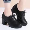 imageSHEMEE Womens Lace Up Chunky Heel Vintage Wingtip Dress Oxfords Round Toe Block High Heels Pumps Retro Brogues ShoesBlack