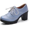 imageSHEMEE Womens Lace Up Chunky Heel Vintage Wingtip Dress Oxfords Round Toe Block High Heels Pumps Retro Brogues ShoesBlue
