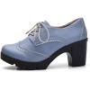 imageSHEMEE Womens Lace Up Chunky Heel Vintage Wingtip Dress Oxfords Round Toe Block High Heels Pumps Retro Brogues ShoesBlue