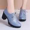 imageSHEMEE Womens Lace Up Chunky Heel Vintage Wingtip Dress Oxfords Round Toe Block High Heels Pumps Retro Brogues ShoesBlue
