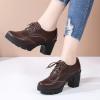 imageSHEMEE Womens Lace Up Chunky Heel Vintage Wingtip Dress Oxfords Round Toe Block High Heels Pumps Retro Brogues ShoesBrown