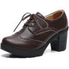 imageSHEMEE Womens Lace Up Chunky Heel Vintage Wingtip Dress Oxfords Round Toe Block High Heels Pumps Retro Brogues ShoesBrown
