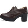 imageSHEMEE Womens Lace Up Chunky Heel Vintage Wingtip Dress Oxfords Round Toe Block High Heels Pumps Retro Brogues ShoesBrown